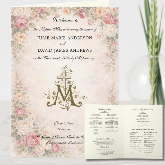 Elegant Religious Catholic Wedding Mass Program Kaart
