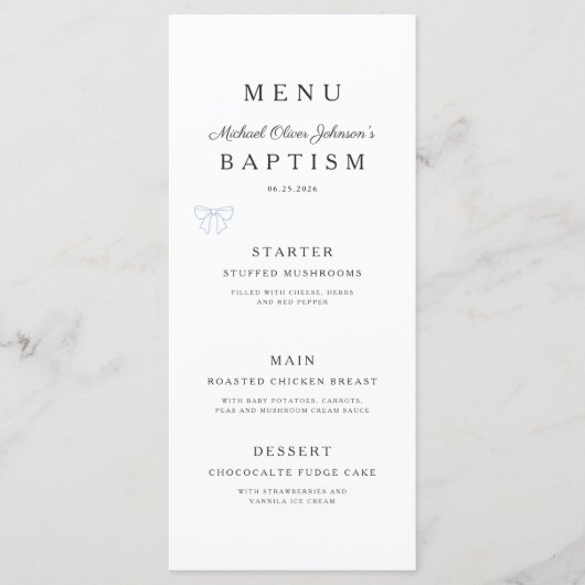 Elegant Religious Cross Boy Baptism Menu (Voorkant)