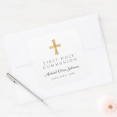 Elegant Religious Cross Boy First Community Vierkante Sticker (Envelop)