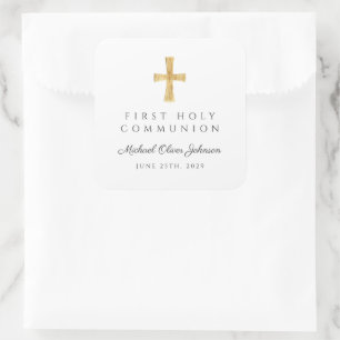 Elegant Religious Cross Boy First Community Vierkante Sticker