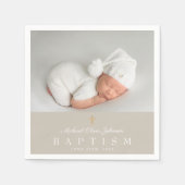Elegant Religious Cross Taupe Photo Baptisme Servet (Voorkant)