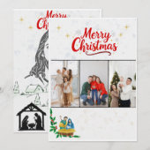 Elegant Religious Nativity Three Photo Family Chri Feestdagenkaart (Voorkant / Achterkant)