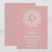Elegant Religious Pink Cross Girl Baptism Kaart (Voorkant / Achterkant)