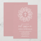 Elegant Religious Pink Cross Girl First Communion Kaart (Voorkant / Achterkant)