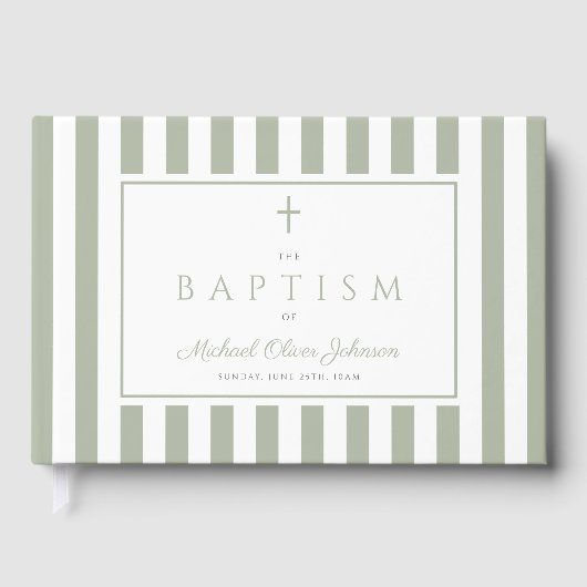 Elegant Religious Sage Green Baptism Gastenboek (Voorkant)