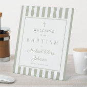Elegant Religious Sage Green Baptism Reclamebord Met Voetstuk (Insitu)
