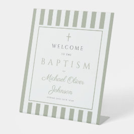 Elegant Religious Sage Green Baptism Reclamebord Met Voetstuk