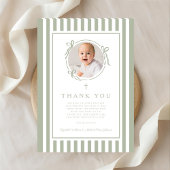 Elegant Religious Sage Green Boy Baptism Bedankkaart