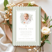 Elegant Religious Sage Green Boy Baptism Bedankkaart