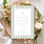 Elegant Religious Sage Green Boy Baptism Bedankkaart
