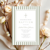 Elegant Religious Sage Green Boy Baptism Kaart