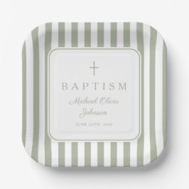 Elegant Religious Sage Green Boy Baptism Papieren Bordje