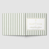 Elegant Religious Sage Green Stripes Baptism Gastenboek (Volledig)