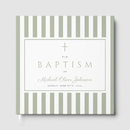 Elegant Religious Sage Green Stripes Baptism Gastenboek