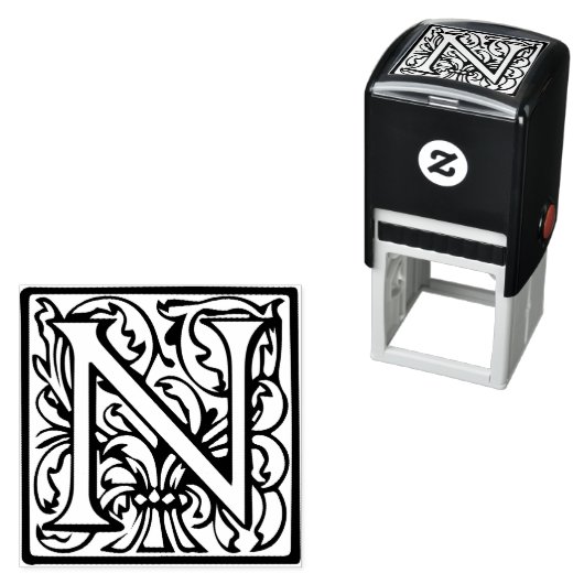Elegant Renaissance Letter N Monogram Zelfinktende Stempel (In situ)