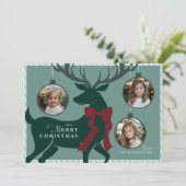 Elegant rendier 3 foto's Kerst Kaart (Staand voorkant)