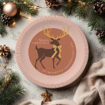 Elegant rendier gepersonaliseerd kerstfeest papieren bordje<br><div class="desc">Maak uw feestelijke bijeenkomsten nog specialer met onze gepersonaliseerde borden voor kerstfeestjes. Deze borden hebben een verfijnd rendiersilhouet versierd met goudgeel gewei en een boog, tegen een trendy achtergrond van terracotta en blush pink. Personaliseer de sjabloon met de titel van uw evenement en het jaar om een unieke en feestelijke...</div>