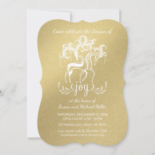 Elegant Rendier Joy Holiday Party Faux-Gold Kaart (Voorkant)