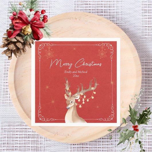 Elegant rendier kerstfeest rood goud servet