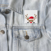 Elegant rendier met Santa Hat Pin-Button Vierkante Button 5,1 Cm (In situ)