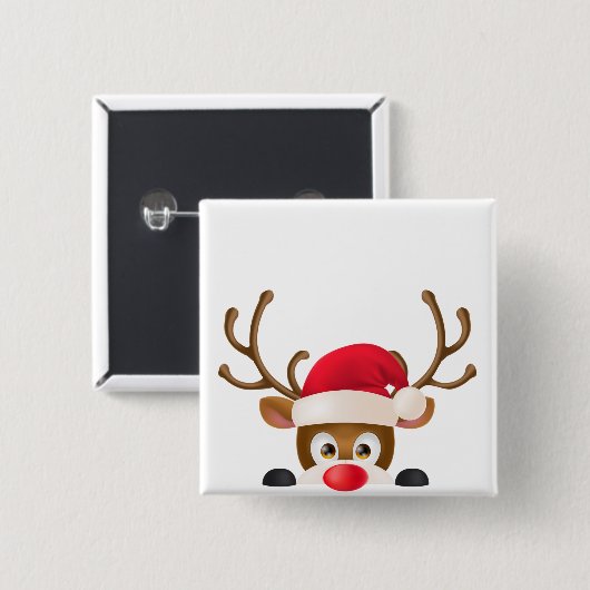 Elegant rendier met Santa Hat Pin-Button Vierkante Button 5,1 Cm (Voorkant /achterkant)