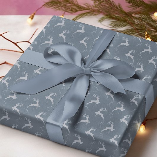 Elegant rendier stoffige blauwe monotone kerst cadeaupapier