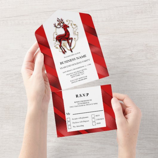 Elegant rendierrood goudjaar einde diner all in one uitnodiging (Afscheurbaar)