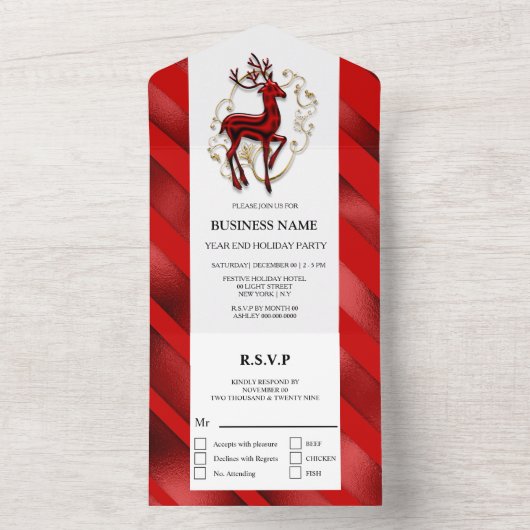 Elegant rendierrood goudjaar einde diner all in one uitnodiging (Binnen)