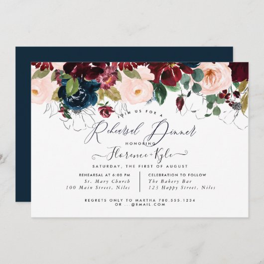 Elegant repesal Dinner Burgundy + Navy Kaart (Voorkant / Achterkant)