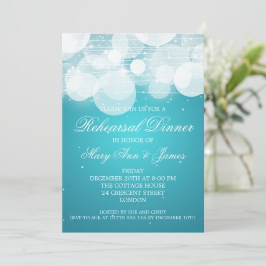 Elegant repesal Dinner Glow & Sparkle Turquoise Kaart (Staand voorkant)