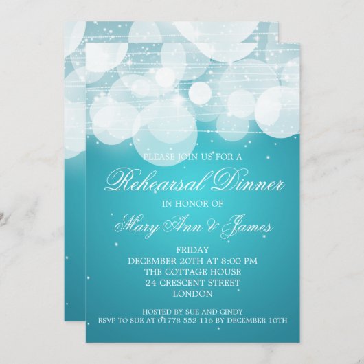 Elegant repesal Dinner Glow & Sparkle Turquoise Kaart (Voorkant / Achterkant)