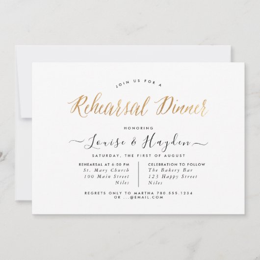 Elegant repesal Dinner, Gold Modern Script Aankondiging (Voorkant)