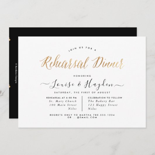 Elegant repesal Dinner, Gold Modern Script Aankondiging (Voorkant / Achterkant)