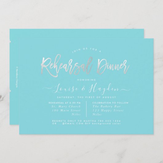 Elegant repesal Dinner, Platinum Modern Script Aankondiging (Voorkant / Achterkant)