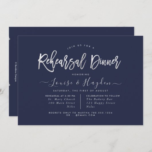 Elegant repesal Dinner, Silver Modern Script Aankondiging (Voorkant / Achterkant)