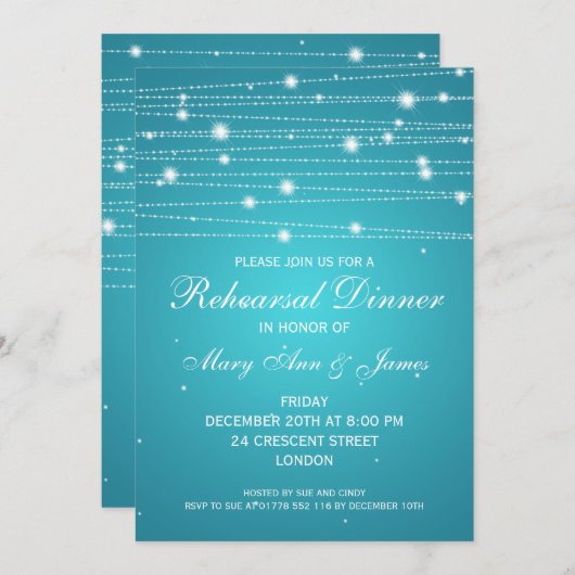 Elegant repesal Dinner Sparking Lines Turquoise Kaart (Voorkant / Achterkant)