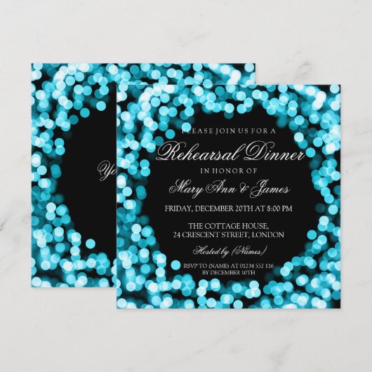 Elegant repesal Dinner Turquoise Sparkly Lights Kaart (Voorkant / Achterkant)