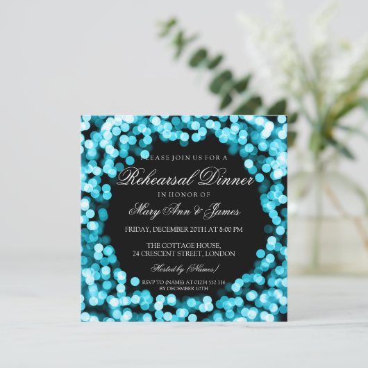 Elegant repesal Dinner Turquoise Sparkly Lights Kaart (Staand voorkant)