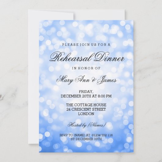 Elegant repesial Dinner Blue Glitter Lights Kaart (Voorkant)