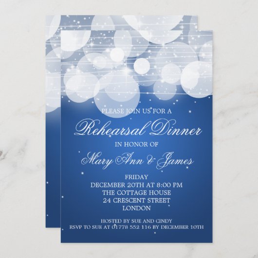 Elegant repesial Dinner Glow & Sparkle Blue Kaart (Voorkant / Achterkant)