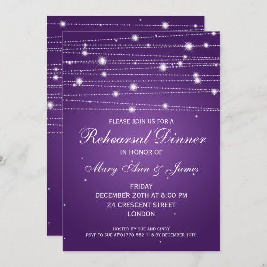 Elegant repetial Dinner Sparking Lines Paars Kaart (Voorkant / Achterkant)