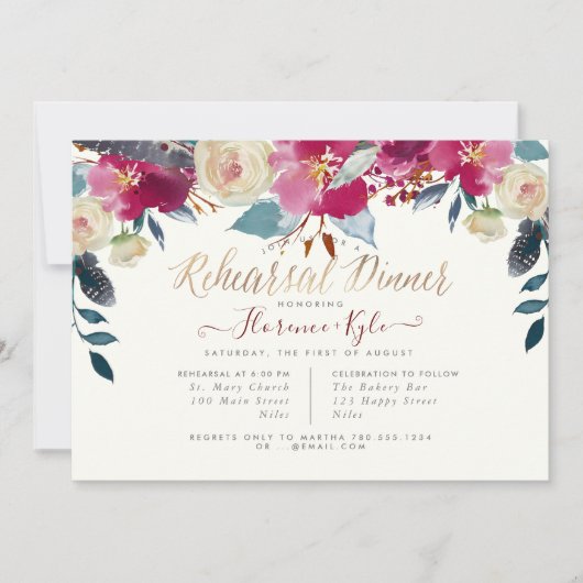 Elegant repetitiediner Blush Bourgogne Boho Kaart (Voorkant)