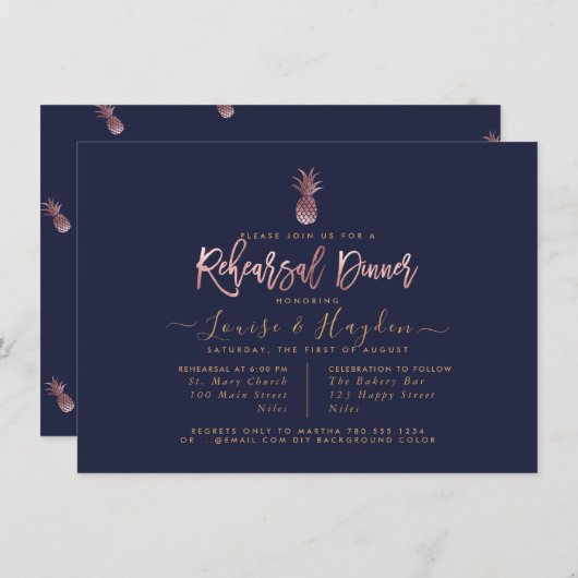 Elegant repetitiediner, nep Roos gouden ananas Aankondiging (Voorkant / Achterkant)