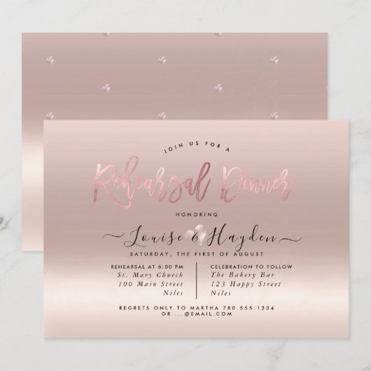 Elegant repetitiediner, Roos Gold Gradient Kaart (Voorkant / Achterkant)