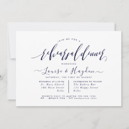 Elegant repetitiedinermaal, marineblauw schrift aankondiging