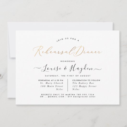 Elegant repetitief diner, Faux Gold Luxe Script Kaart (Voorkant)