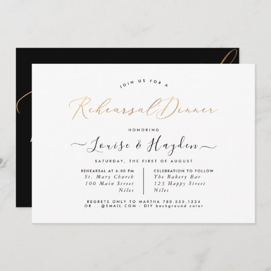 Elegant repetitief diner, Faux Gold Luxe Script Kaart (Voorkant / Achterkant)