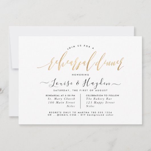 Elegant repetitief diner, Faux Gold Modern Script Aankondiging (Voorkant)