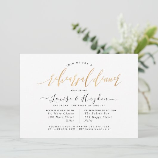 Elegant repetitief diner, Faux Gold Modern Script Aankondiging (Staand voorkant)