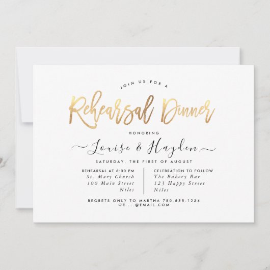 Elegant repetitief diner, Faux Gold Modern Script Aankondiging (Voorkant)